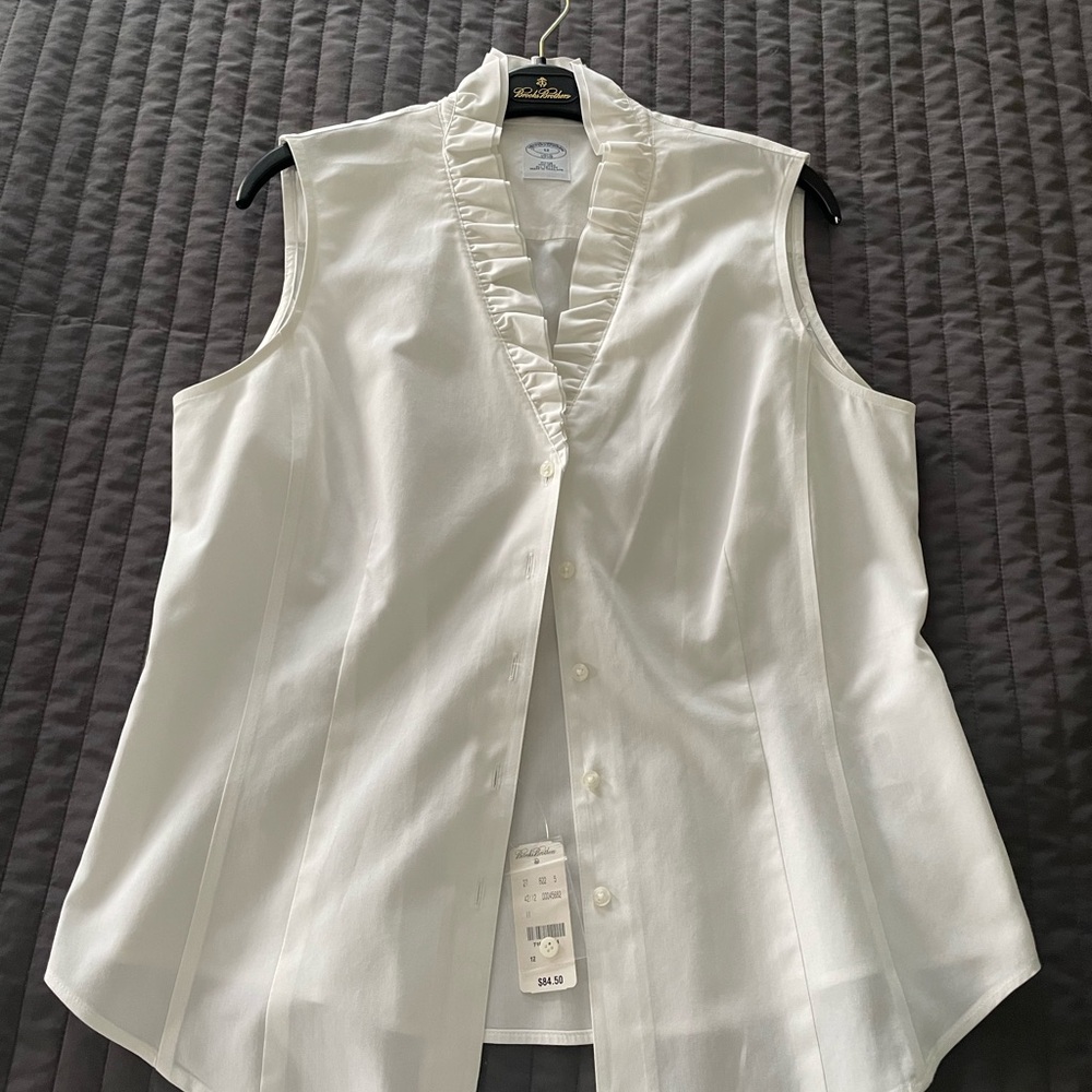 Brooks Brothers White Sleeveless Button Down Shirt